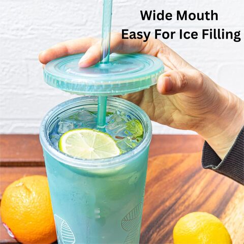 Vaso de plástico reutilizable de doble pared de 24 oz con tapa y pajita - Taza de viaje para bebidas