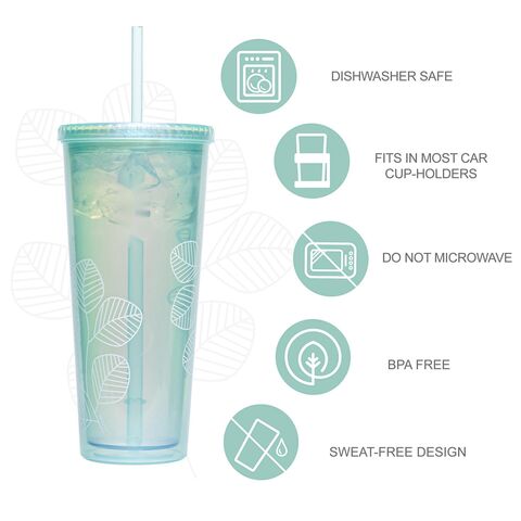 Vaso de plástico reutilizable de doble pared de 24 oz con tapa y pajita - Taza de viaje para bebidas