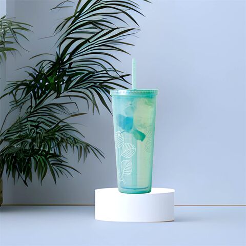Vaso de plástico reutilizable de doble pared de 24 oz con tapa y pajita - Taza de viaje para bebidas