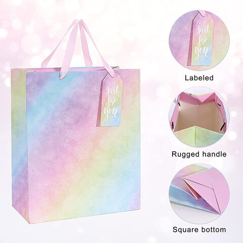 Bolsas de Regalo de Papel con Degradado Personalizado, Asa de Cinta, Embalaje de Lujo Reciclable para Regalos de Cumpleaños y Bodas al por mayor