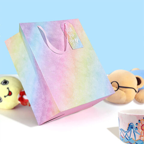 Bolsas de Regalo de Papel con Degradado Personalizado, Asa de Cinta, Embalaje de Lujo Reciclable para Regalos de Cumpleaños y Bodas al por mayor