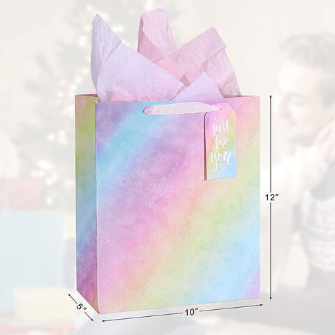 Bolsas de Regalo de Papel con Degradado Personalizado, Asa de Cinta, Embalaje de Lujo Reciclable para Regalos de Cumpleaños y Bodas al por mayor