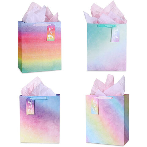 Bolsas de Regalo de Papel con Degradado Personalizado, Asa de Cinta, Embalaje de Lujo Reciclable para Regalos de Cumpleaños y Bodas al por mayor