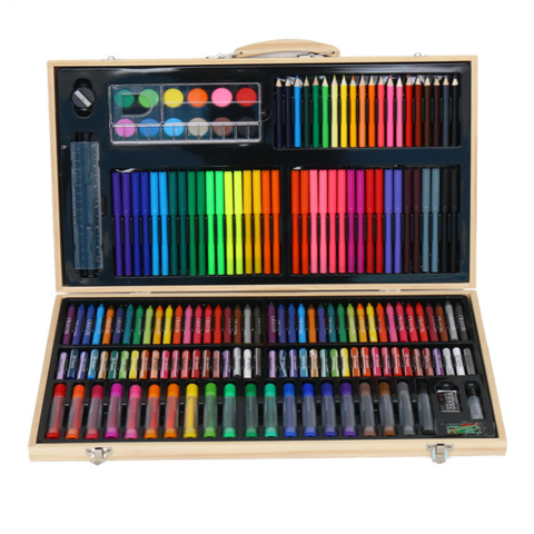 Caja de Arte para Dibujo de 180 Piezas con Pasteles al Óleo, Crayones, Lápices de Colores y Caballete de Doble Cara para Niños - Kit de Arte Profesional