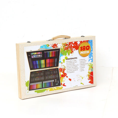 Caja de Arte para Dibujo de 180 Piezas con Pasteles al Óleo, Crayones, Lápices de Colores y Caballete de Doble Cara para Niños - Kit de Arte Profesional
