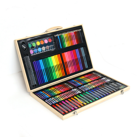 Caja de Arte para Dibujo de 180 Piezas con Pasteles al Óleo, Crayones, Lápices de Colores y Caballete de Doble Cara para Niños - Kit de Arte Profesional