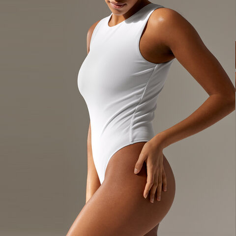 Venta al por mayor de body para mujer elástico de nailon acanalado y spandex con logotipo personalizado