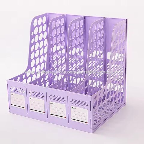 Organizador de escritorio vertical de plástico para archivos, combinación de archivadores, revistero de cuatro secciones, estantería de oficina