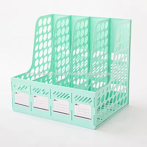 Organizador de escritorio vertical de plástico para archivos, combinación de archivadores, revistero de cuatro secciones, estantería de oficina