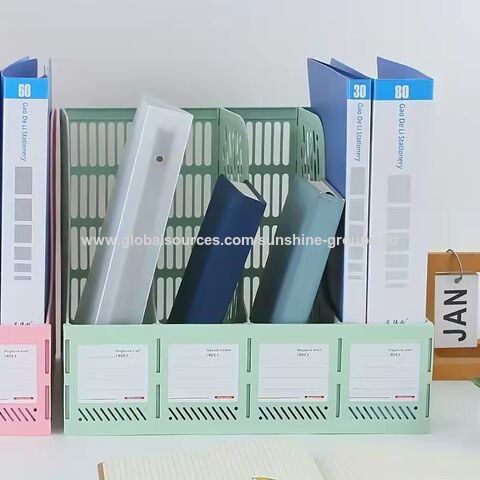 Organizador de escritorio vertical de plástico para archivos, combinación de archivadores, revistero de cuatro secciones, estantería de oficina