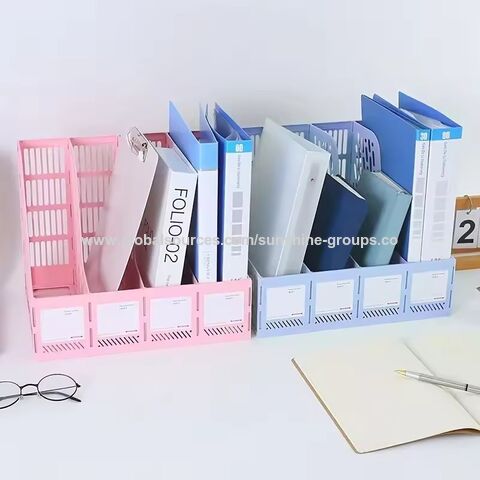 Organizador de escritorio vertical de plástico para archivos, combinación de archivadores, revistero de cuatro secciones, estantería de oficina