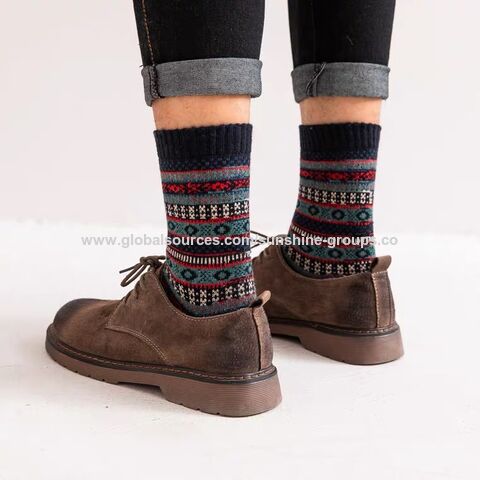 Calcetines de invierno para mujer, calcetines de tubo medio, calcetines de lana gruesos, tendencia retro, calcetines largos para hombre, calcetines con diseño de tótem.