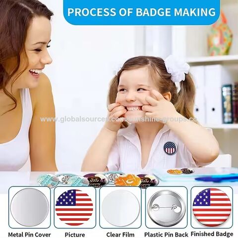 Insignias redondas de alfiler, material de hojalata, proveedor de insignias de botón en blanco de 44 mm, metal, malla impresa, hojalata, forma de estrella, hojalata intermitente