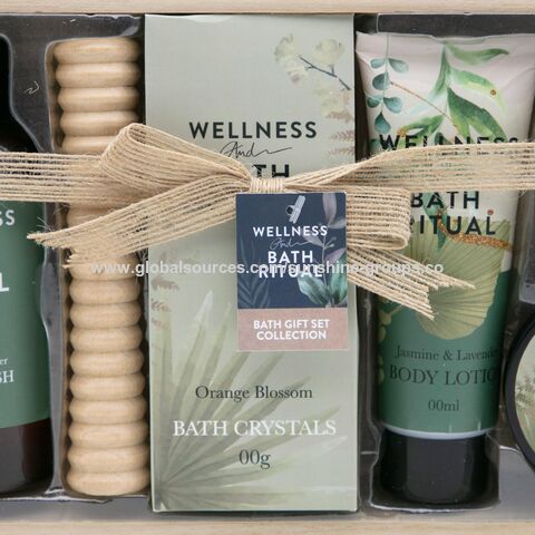 6-teiliges Großhandel-Körperreinigungs-, Peeling-, Entspannungs-, Spa-, Massage-, Blasen-, Hotel-Badezimmer-Dusch-Geschenkset im Holzkasten