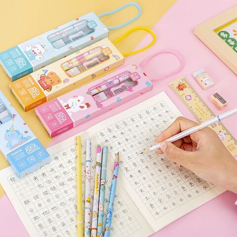 Ensemble de Papeterie pour Étudiants, Boîte Personnalisée, Cadeau Kawaii, Cahier, Crayon, Gomme, Règle, Fournitures Scolaires en Gros