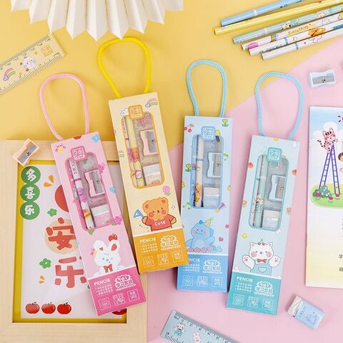 Ensemble de Papeterie pour Étudiants, Boîte Personnalisée, Cadeau Kawaii, Cahier, Crayon, Gomme, Règle, Fournitures Scolaires en Gros