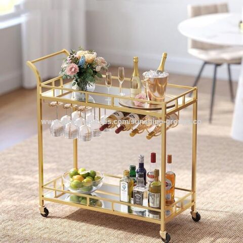 Carrinho de Bar Industrial de Luxo Dourado, Carrinho de Cozinha para Vinho com Rodas, Carrinho de Serviço