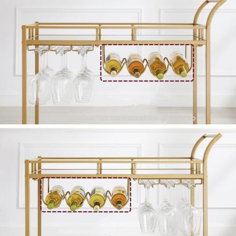 Carrinho de Bar Industrial de Luxo Dourado, Carrinho de Cozinha para Vinho com Rodas, Carrinho de Serviço