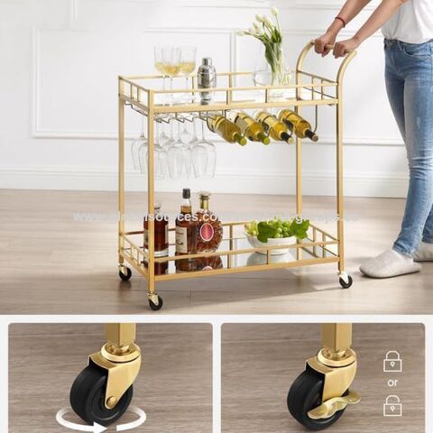 Carrinho de Bar Industrial de Luxo Dourado, Carrinho de Cozinha para Vinho com Rodas, Carrinho de Serviço