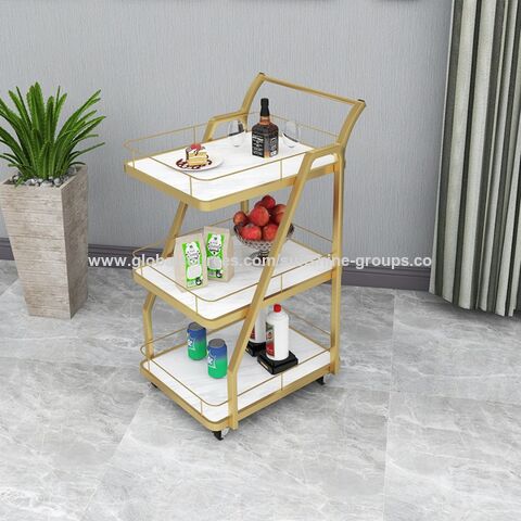 Chariot de service à café et thé moderne, bar mobile en acier inoxydable et verre trempé pour le service du vin