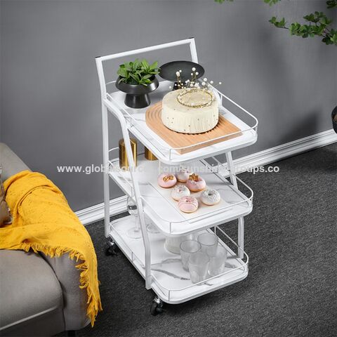 Chariot de service à café et thé moderne, bar mobile en acier inoxydable et verre trempé pour le service du vin