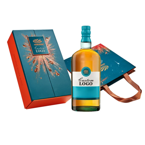 Boîtes d'emballage de luxe sur mesure en carton rigide noir mat pour ensembles de liqueurs, bouteilles de champagne, whisky, vin rouge, verre, coffret cadeau en papier