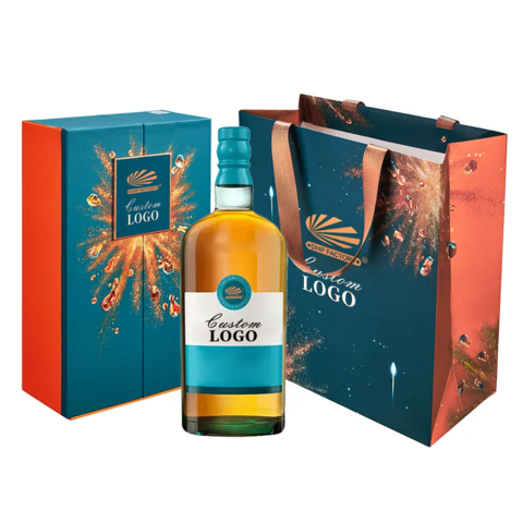 Boîtes d'emballage de luxe sur mesure en carton rigide noir mat pour ensembles de liqueurs, bouteilles de champagne, whisky, vin rouge, verre, coffret cadeau en papier