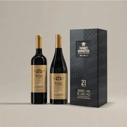 Boîtes d'emballage de luxe sur mesure en carton rigide noir mat pour ensembles de liqueurs, bouteilles de champagne, whisky, vin rouge, verre, coffret cadeau en papier
