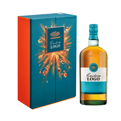 Boîtes d'emballage de luxe sur mesure en carton rigide noir mat pour ensembles de liqueurs, bouteilles de champagne, whisky, vin rouge, verre, coffret cadeau en papier