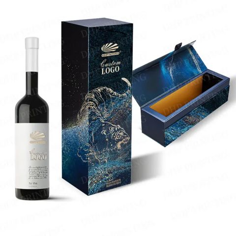 Boîtes d'emballage de luxe sur mesure en carton rigide noir mat pour ensembles de liqueurs, bouteilles de champagne, whisky, vin rouge, verre, coffret cadeau en papier