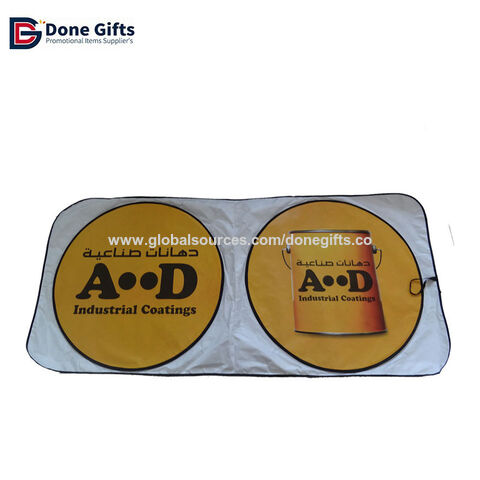 Pare-soleil Avant de Voiture avec Protection UV, Polyester Argenté, Double Cercle, Pare-brise Design Personnalisé