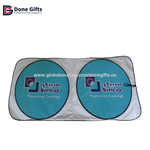 Pare-soleil Avant de Voiture avec Protection UV, Polyester Argenté, Double Cercle, Pare-brise Design Personnalisé