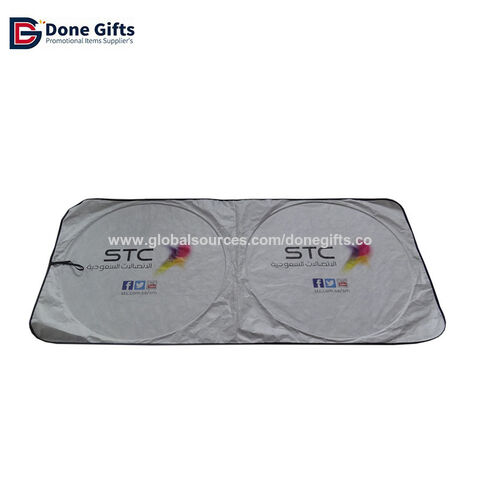 Pare-soleil Avant de Voiture avec Protection UV, Polyester Argenté, Double Cercle, Pare-brise Design Personnalisé