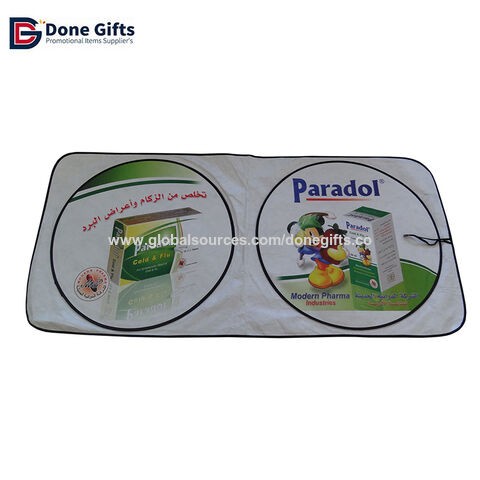 Pare-soleil Avant de Voiture avec Protection UV, Polyester Argenté, Double Cercle, Pare-brise Design Personnalisé