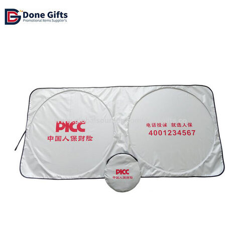 Pare-soleil Avant de Voiture avec Protection UV, Polyester Argenté, Double Cercle, Pare-brise Design Personnalisé