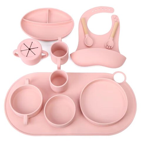 Set Peralatan Makan Bayi Silikon Food Grade Anti Selip Mudah Dibersihkan Kustom Grosir