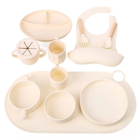 Set Peralatan Makan Bayi Silikon Food Grade Anti Selip Mudah Dibersihkan Kustom Grosir