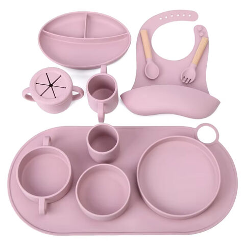 Set Peralatan Makan Bayi Silikon Food Grade Anti Selip Mudah Dibersihkan Kustom Grosir