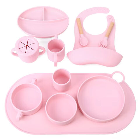 Set Peralatan Makan Bayi Silikon Food Grade Anti Selip Mudah Dibersihkan Kustom Grosir