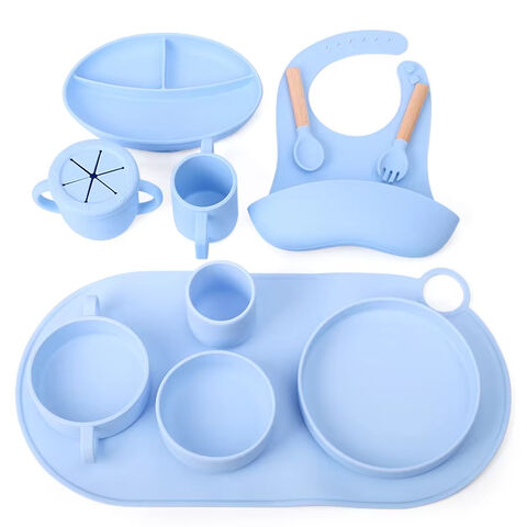 Set Peralatan Makan Bayi Silikon Food Grade Anti Selip Mudah Dibersihkan Kustom Grosir
