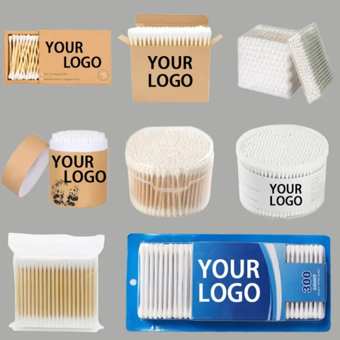Coton-tiges Chine Vente en gros en vrac Prix Logo personnalisé Q Tips Coton-tiges cosmétiques écologiques Bâtonnets de coton en bois Bambou Coton-tiges pour les oreilles