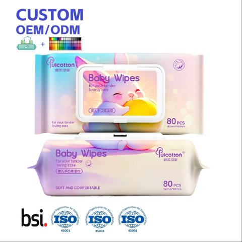 Échantillon Gratuit Vente en Gros OEM Personnalisé 40/60/80 Pièces Lingettes Nettoyantes Pour Bébé Lingettes Humides Pour Lingette de Nettoyage Tout Usage