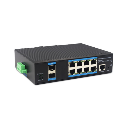 Conmutador POE de red estable y de alta eficiencia de grado industrial gestionado con ocho puertos eléctricos de doble fibra Gigabit