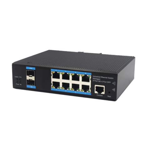 Conmutador POE de red estable y de alta eficiencia de grado industrial gestionado con ocho puertos eléctricos de doble fibra Gigabit