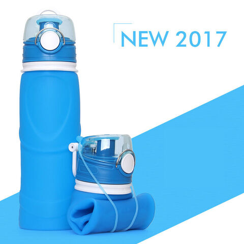 Neue 2,2L Half Gallon Wasserflasche mit Aufbewahrungshülle und Deckel mit Strohhalm, BPA-frei, modische faltbare Silikon-Wasserflasche