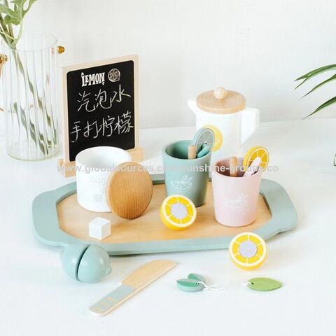 Ensemble de Thé pour Enfants Simulation Maison Jeu de Rôle Aire de Jeux Éducation Précoce Goûter Dessert Gâteau Jouets de Thé en Bois