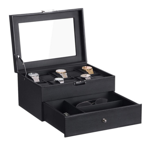 Organizador de Estuche para Caja de Relojes de Hombre. Estuche de Joyería para Relojes de Cuero.