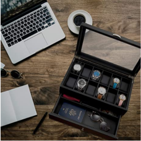 Organizador de Estuche para Caja de Relojes de Hombre. Estuche de Joyería para Relojes de Cuero.