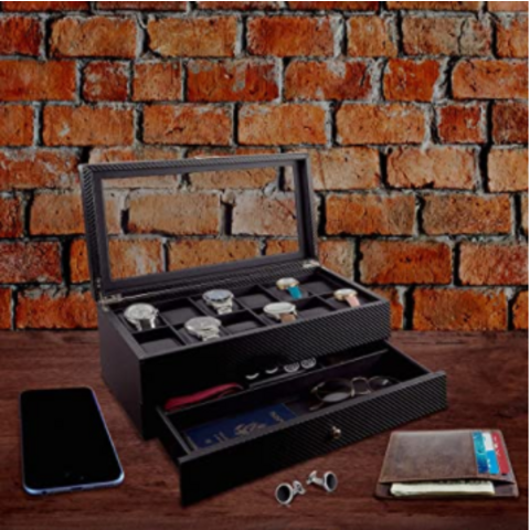 Organizador de Estuche para Caja de Relojes de Hombre. Estuche de Joyería para Relojes de Cuero.