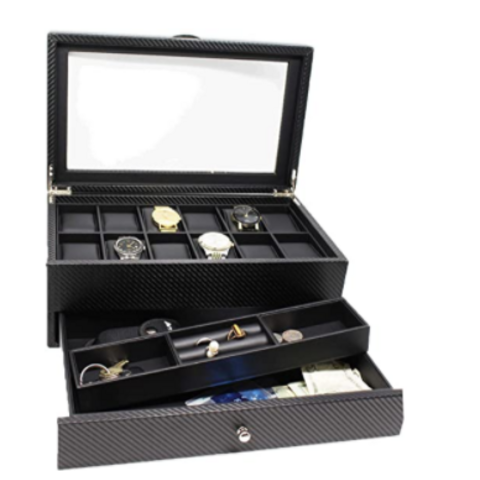 Organizador de Estuche para Caja de Relojes de Hombre. Estuche de Joyería para Relojes de Cuero.